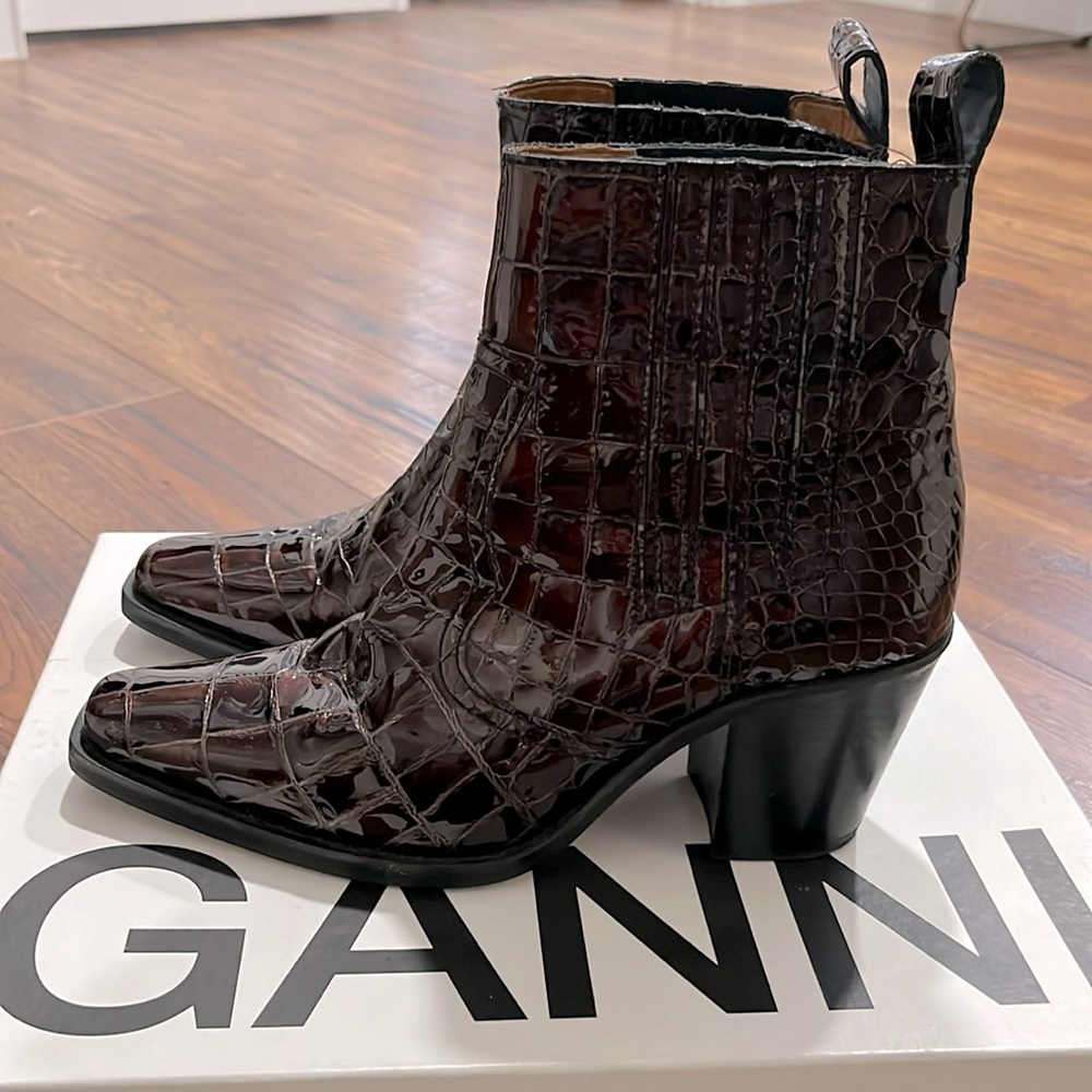 Ganni Patent Croc Bootie